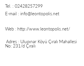 Leontopolis Apart Otel iletiim bilgileri